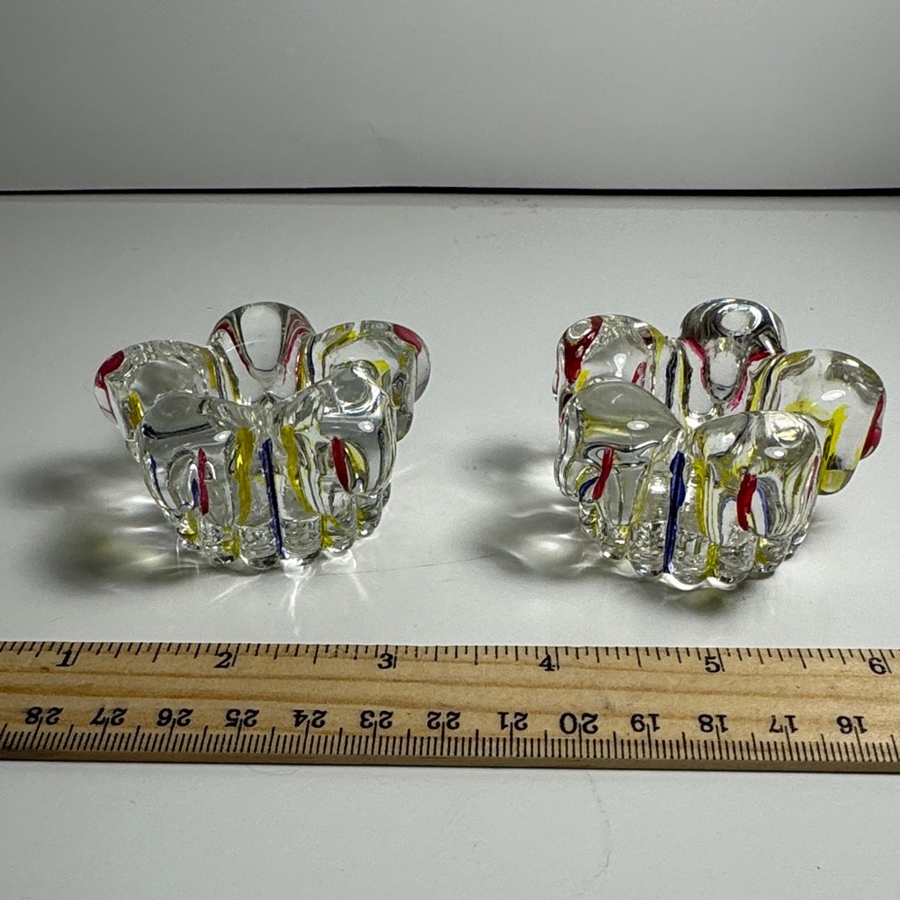 Vintage Crystal Twin taper Candle Holders Clear Crystal Multicolor Stripes